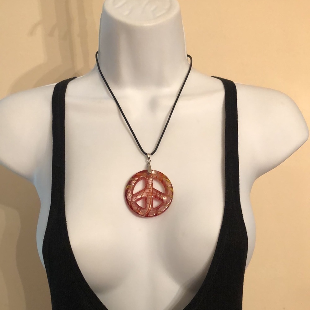 ARTISAN art glass pendant peace symbol corded necklace statement.